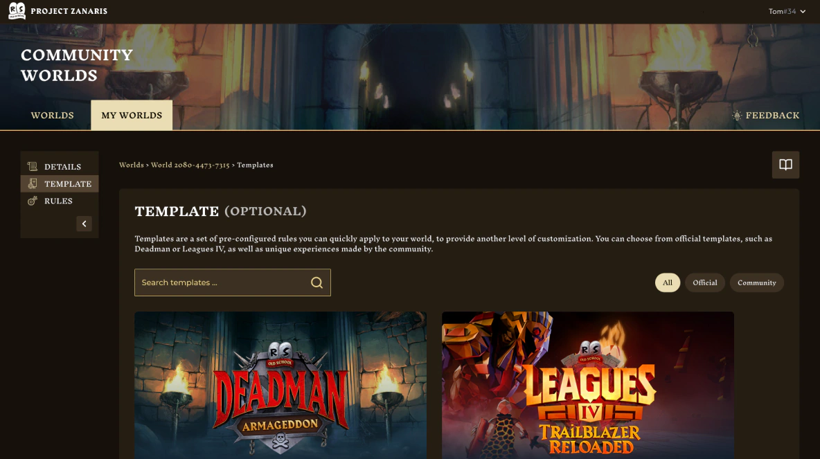 Final design of the Template section of the Create World journey